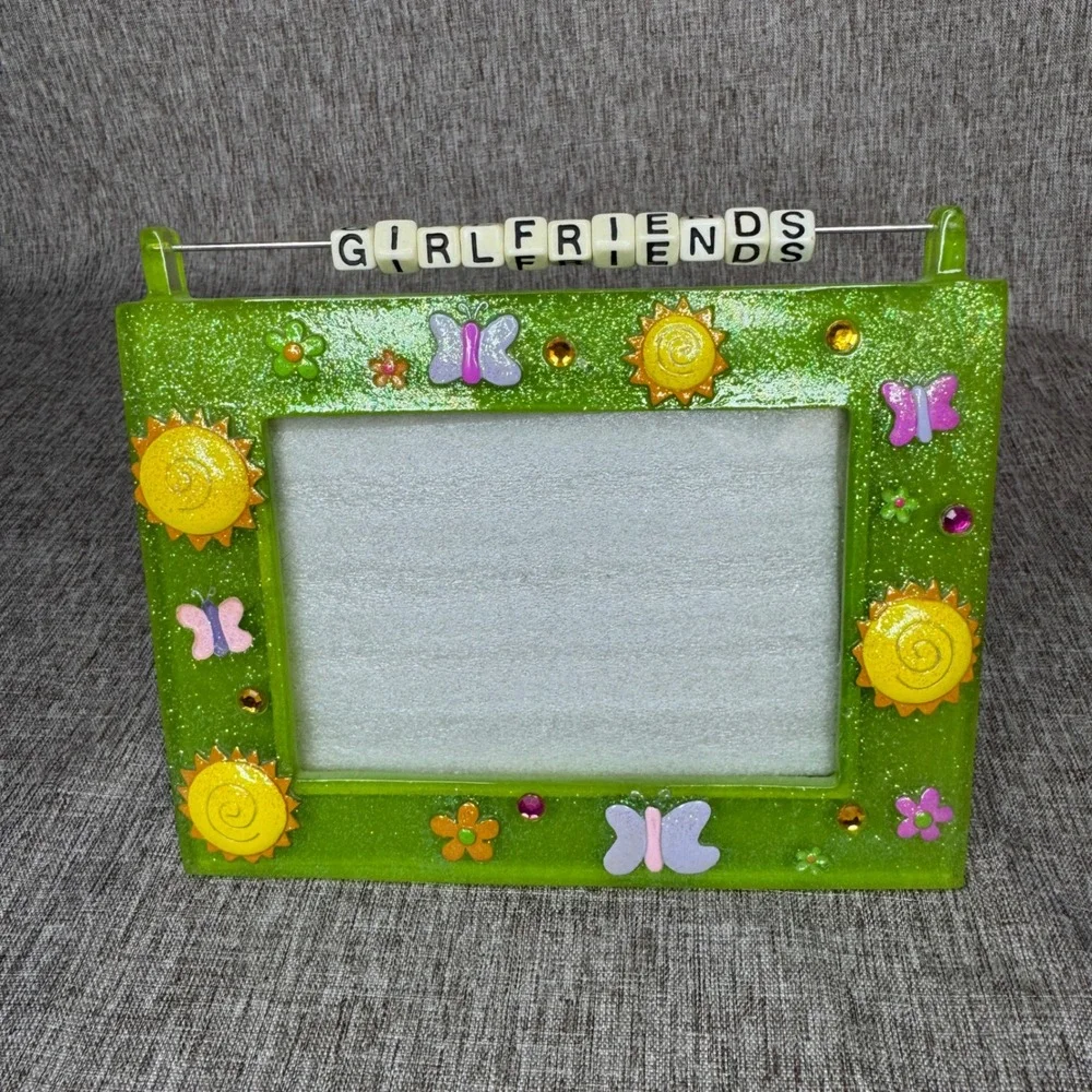 Russ Berrie Girlfriends Picture Frame Y2K Glitter Green Butterfly Sun